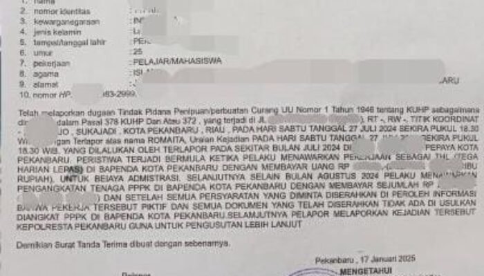 Resmi di Laporkan, Oknum THL UPT 3 Bapenda Pekanbaru atas Dugaan Penipuan