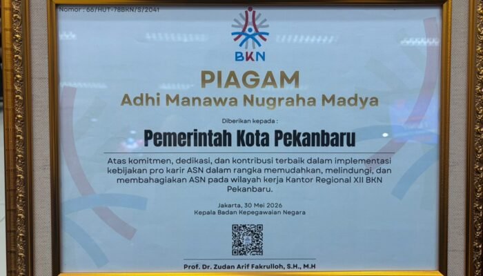Sukses Terapkan Manajemen ASN, Pemko Pekanbaru Raih Penghargaan dari BKN